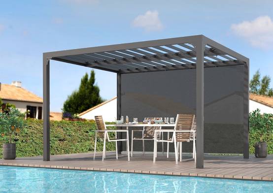 Habrita - Pergola bioclimatique autoportante - Aluminium thermolaqué - Lames orientables - Rideau latéral - 10,80 m² Habrita - Image 3