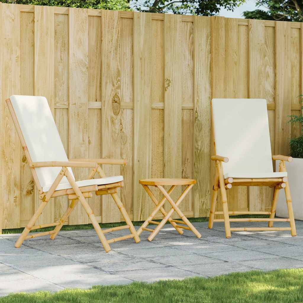Vidaxl - Ensemble de bistro pliante 3 pcs-Salons de jardin et coussins blanc crème bambou 401180 - Image 1