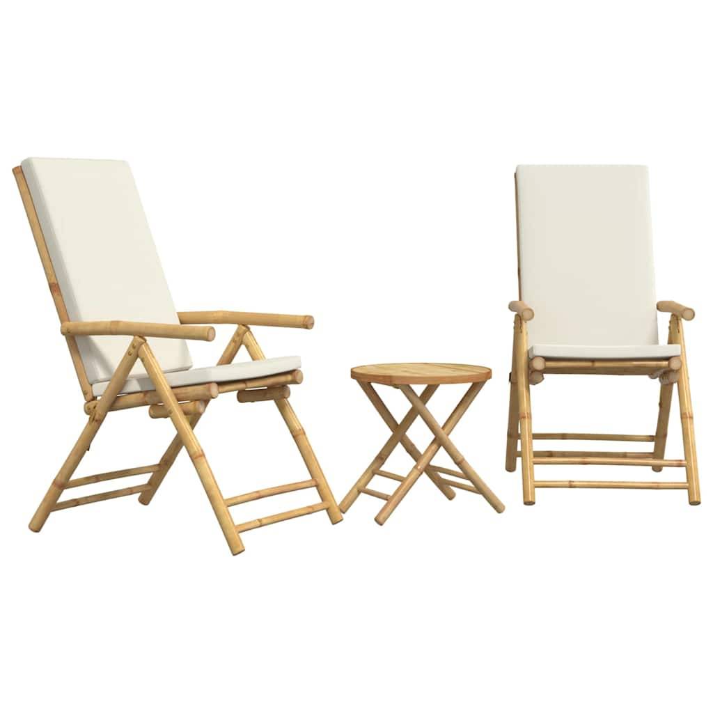Vidaxl - Ensemble de bistro pliante 3 pcs-Salons de jardin et coussins blanc crème bambou 401180 - Image 2