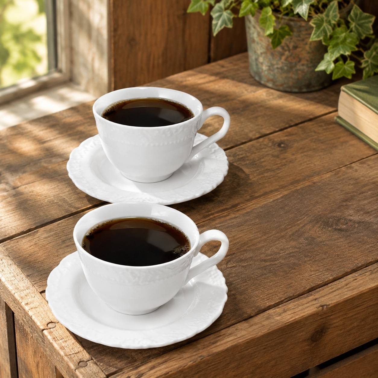 Tasse à Cappuccino en Céramique Blanche Motif Fleur Lot de 4 avec Sous Tasses - Image 3