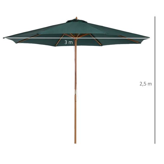Parasol Ø300x250 cm avec mât en bois et système de poulie pour jardin, patio, terrasse, vert - Image 5