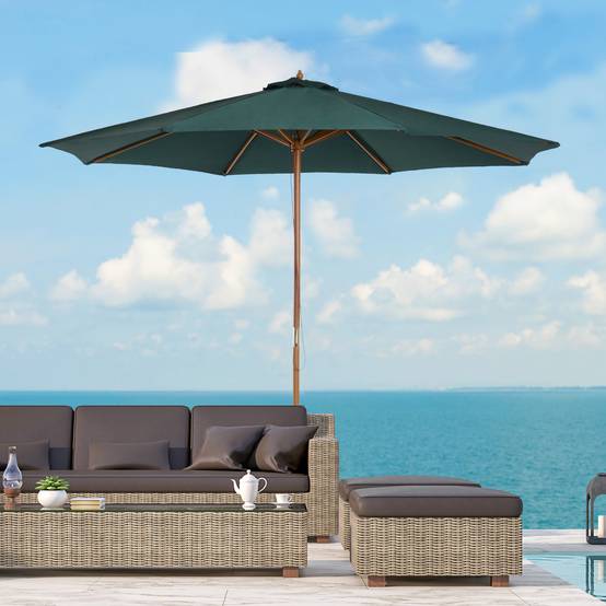 Parasol Ø300x250 cm avec mât en bois et système de poulie pour jardin, patio, terrasse, vert - Image 4