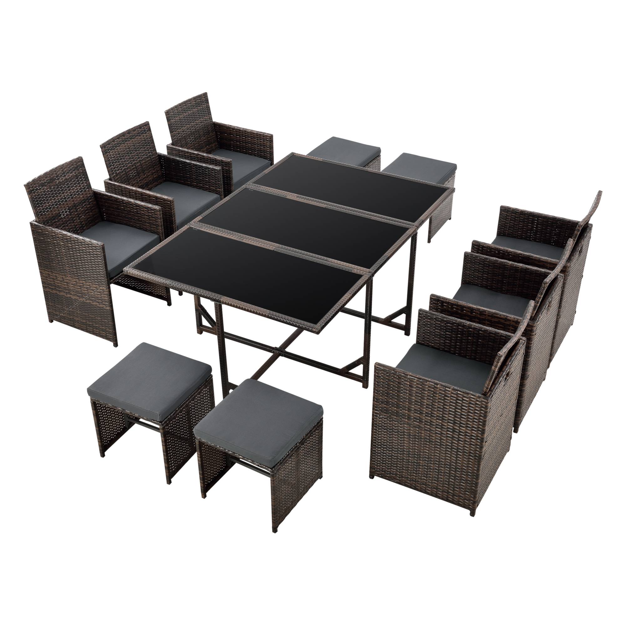 Salon de Jardin Laredo Acier Polyrotin Marron Chiné Coussins Gris Foncé [en.casa] - Image 1