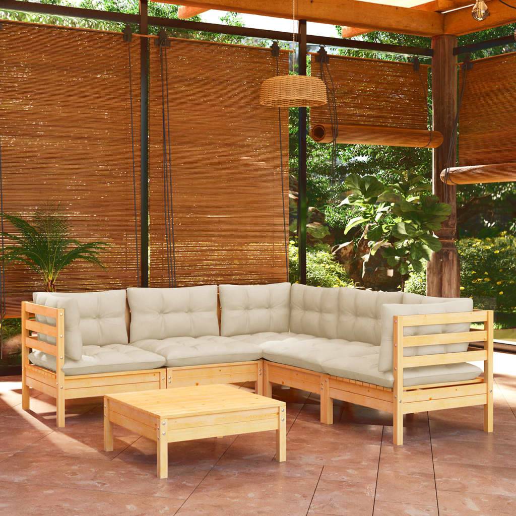 Prolenta Premium - Salon complet 6 places bois de pin et tissu (100 % polyester) crème 63,5 x 63,5 x 62,5 cm - Prolen - Image 2
