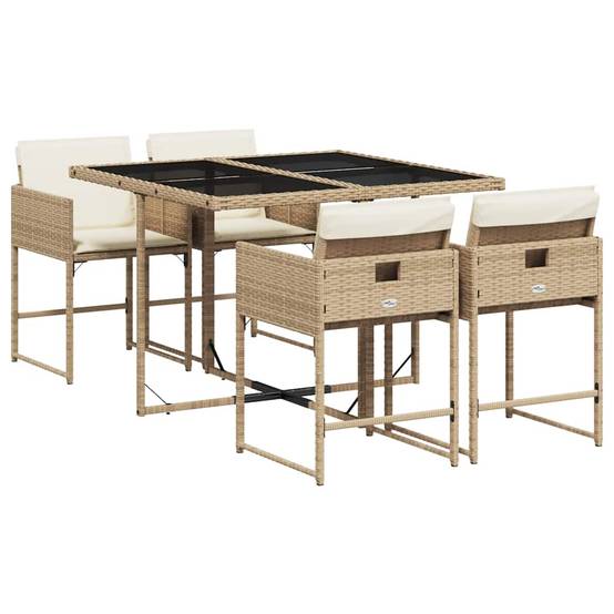 Ensemble à manger de jardin avec coussins 5 pcs | Mobilier d'extérieur Beige poly rotin Maison Chic - Image 1
