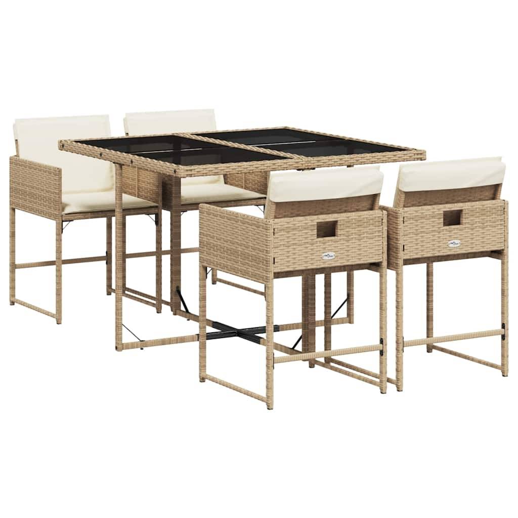 Ensemble à manger de jardin avec coussins 5 pcs | Mobilier d'extérieur Beige poly rotin Maison Chic