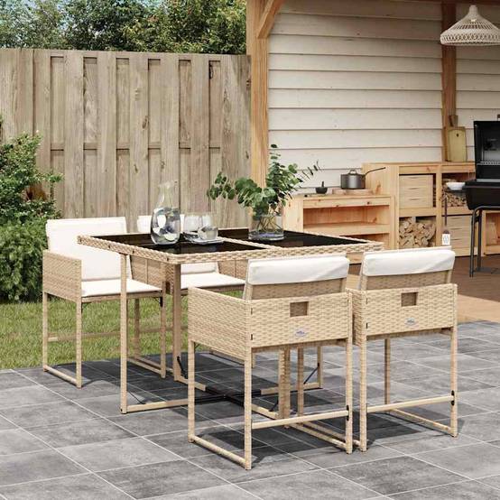 Ensemble à manger de jardin avec coussins 5 pcs | Mobilier d'extérieur Beige poly rotin Maison Chic - Image 2