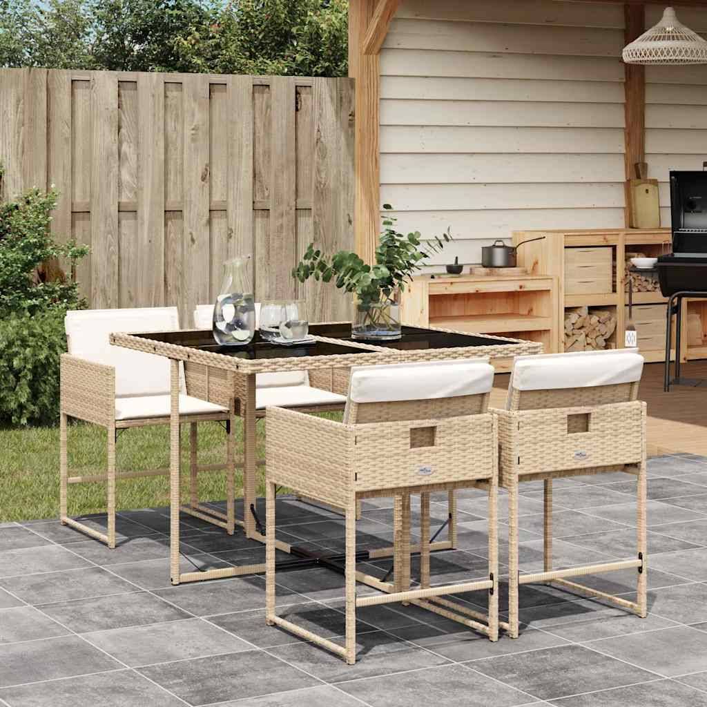 Ensemble à manger de jardin avec coussins 5 pcs | Mobilier d'extérieur Beige poly rotin Maison Chic - Image 2