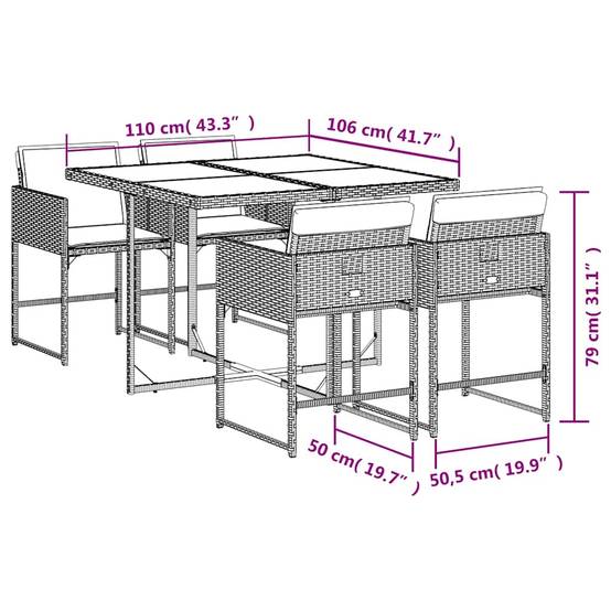 Ensemble à manger de jardin avec coussins 5 pcs | Mobilier d'extérieur Beige poly rotin Maison Chic - Image 4