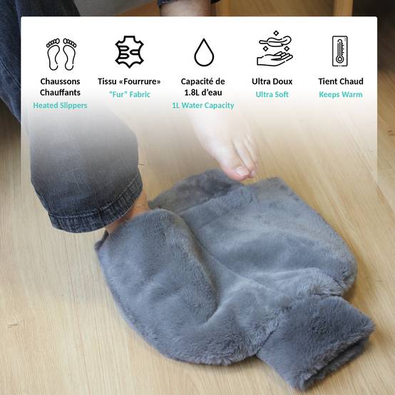 Fishtec - FISHTEC Bouillotte Chausson Chauffants Capacité de 1,8L - Chaleur Bien être Pantoufle Ultra Doux Chaussons bouillotte - Image 3