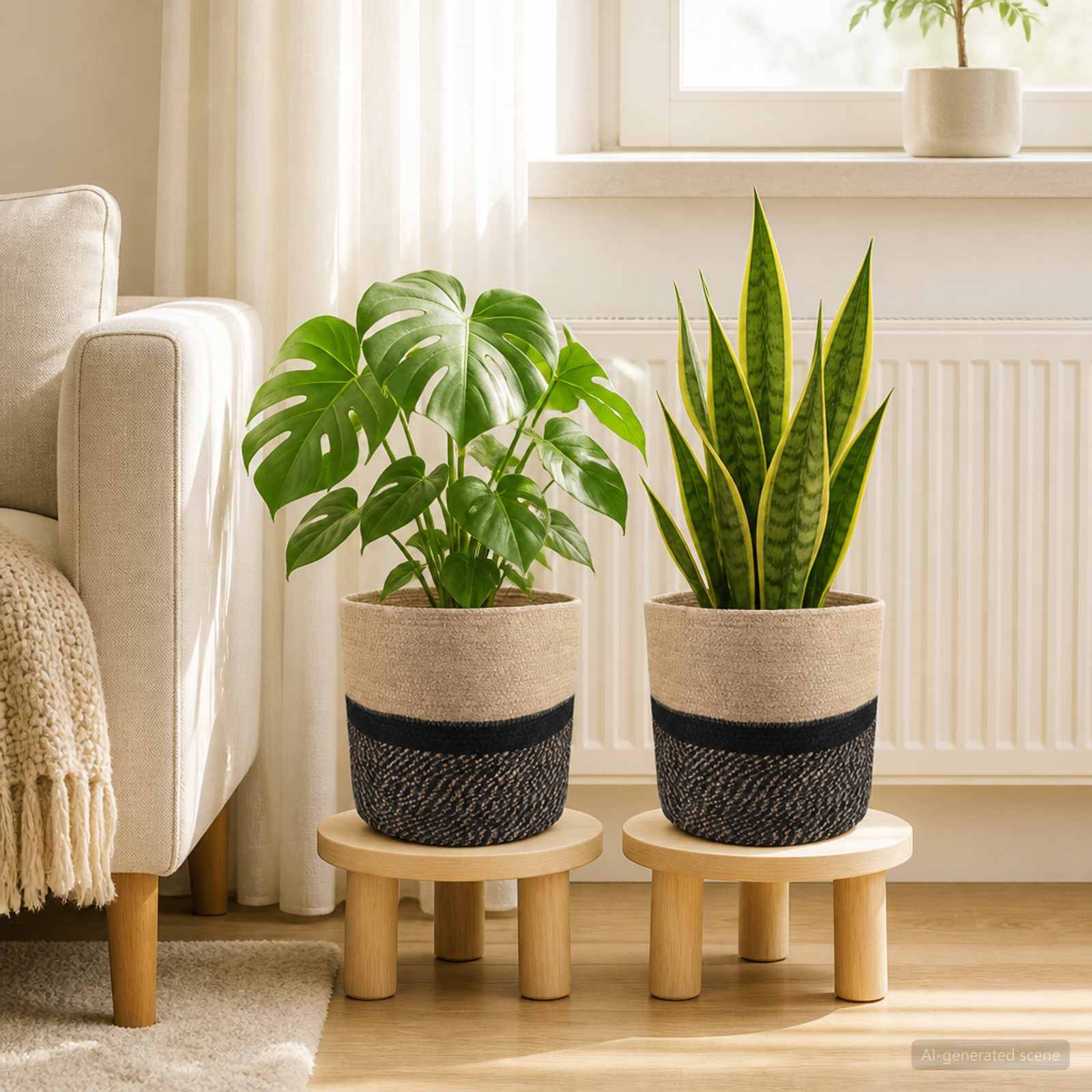 Vidaxl - Ensemble de Pots à Plantes 2 pc Naturel et noir Ø 28 x 28 cm vidaXL 42012244 - Image 1