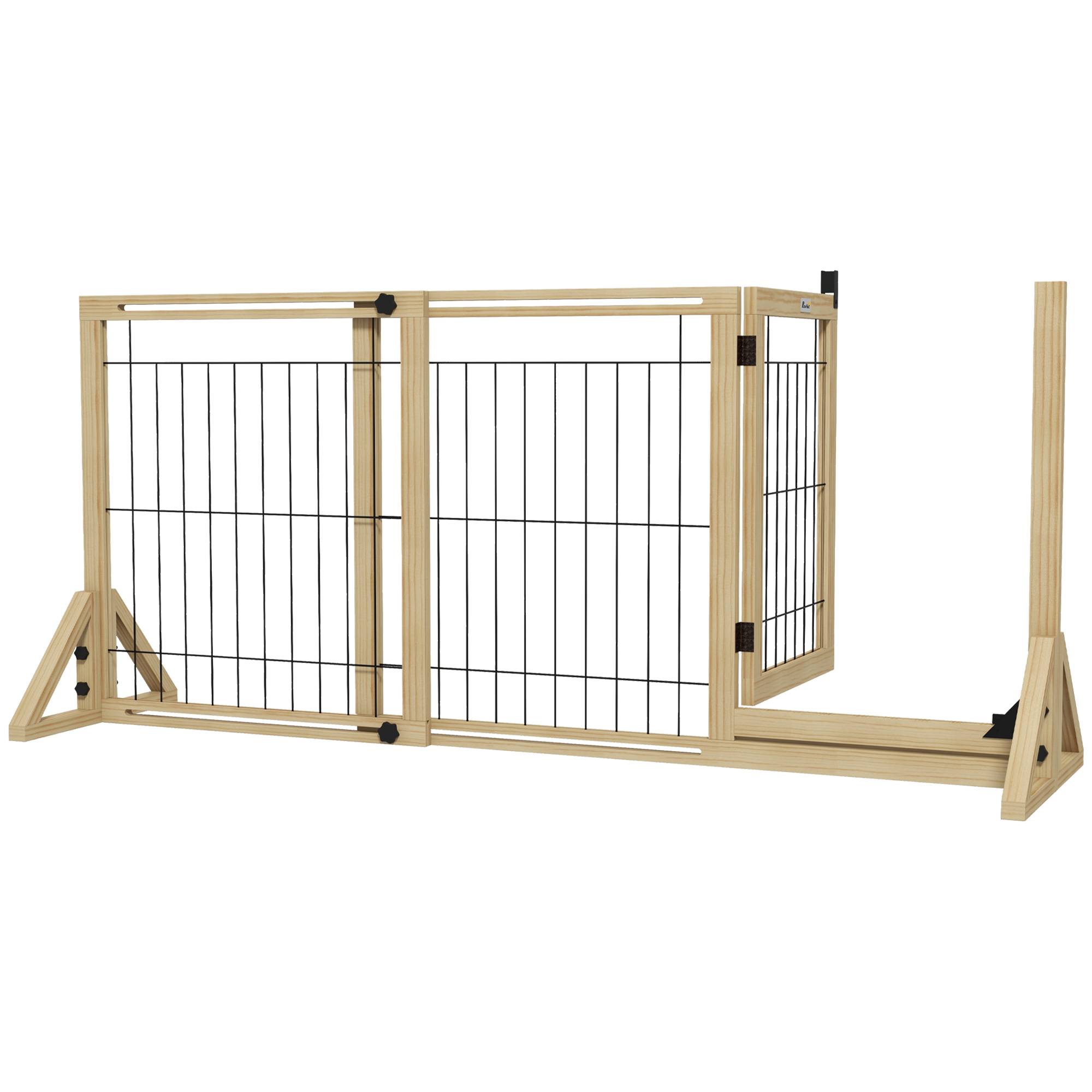Sans Marque - Clôture extensible pour animaux de compagnie à 2 panneaux avec pieds de support triangulaires 112-159 x 44 x 70 cm Naturel