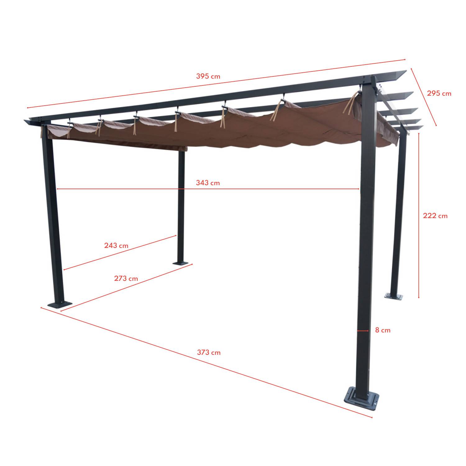 Autre - Tonnelle/Pergola en aluminium 3x4m toile coulissante rétractable - anthracite taupe - HAVANA - Image 6