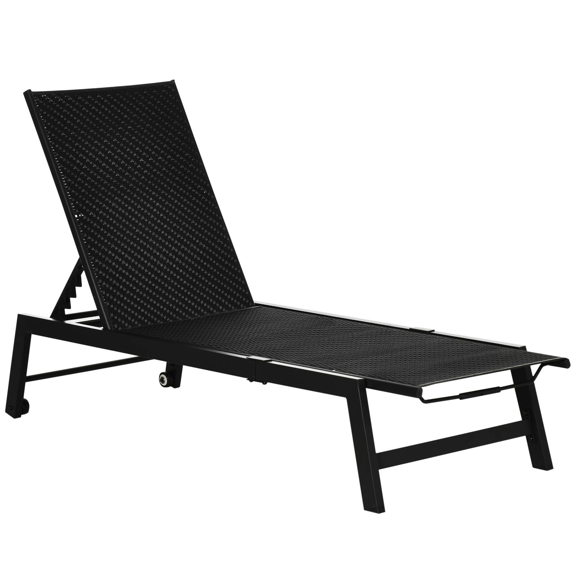Outsunny - Bain de soleil transat grand confort - dossier inclinable 5 positions roulettes - châssis alu. résine tressée noire - Outsunny - Image 1
