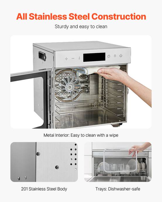VEVOR Déshydrateur alimentaire 8 plateaux inox 400W, température/minuterie réglables, pour viande/fruits. - Image 6