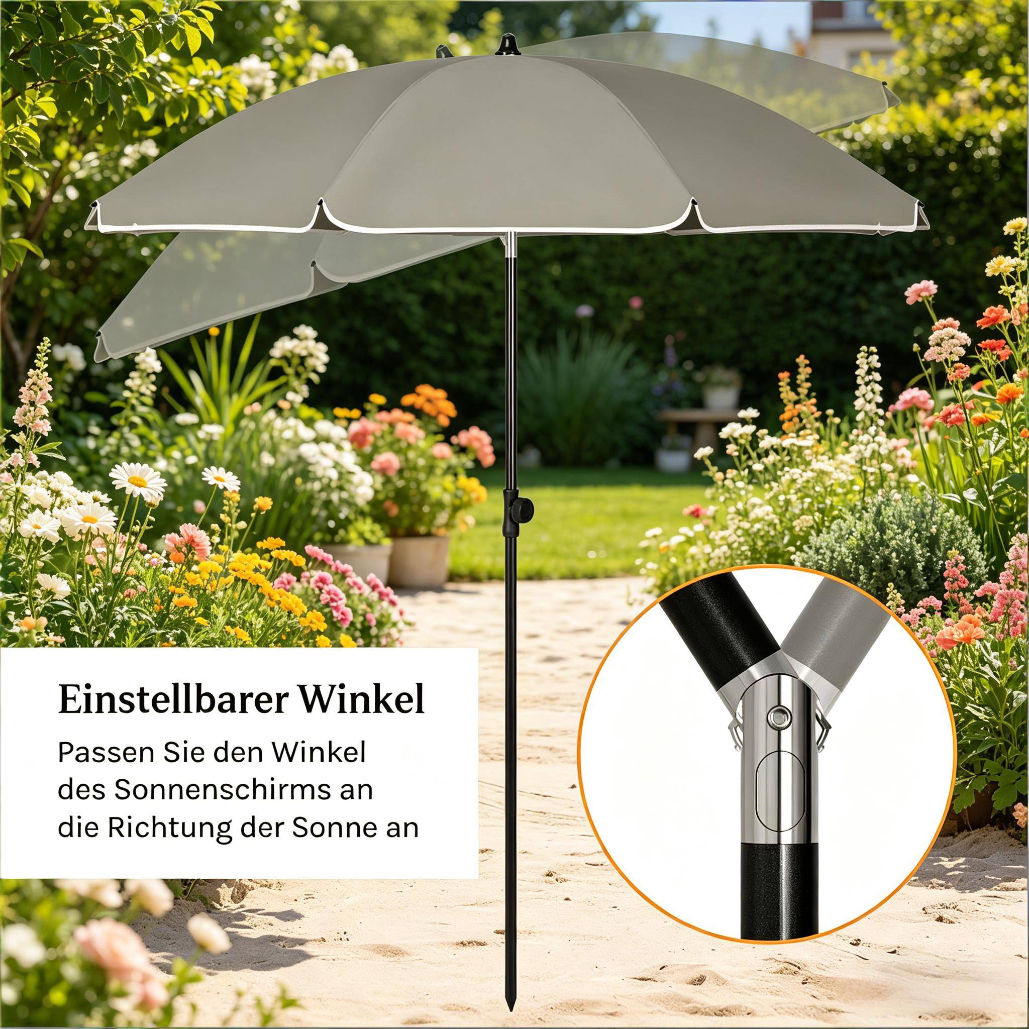 Parasol de Plage Inclinable Anti-UV Mât Métal Hauteur Réglable Portable Ø135cm Gris - ComfortXL Outdoor Living - Image 7