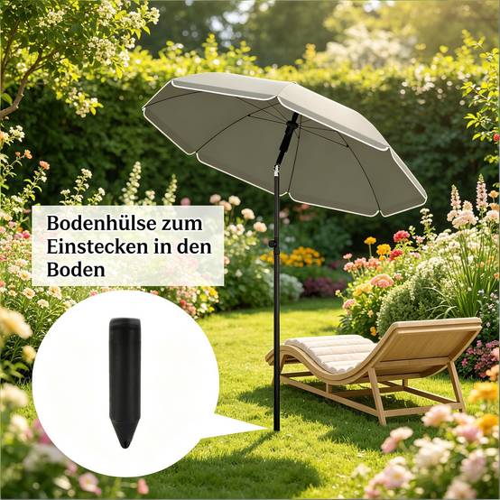 Parasol de Plage Inclinable Anti-UV Mât Métal Hauteur Réglable Portable Ø135cm Gris - ComfortXL Outdoor Living - Image 5