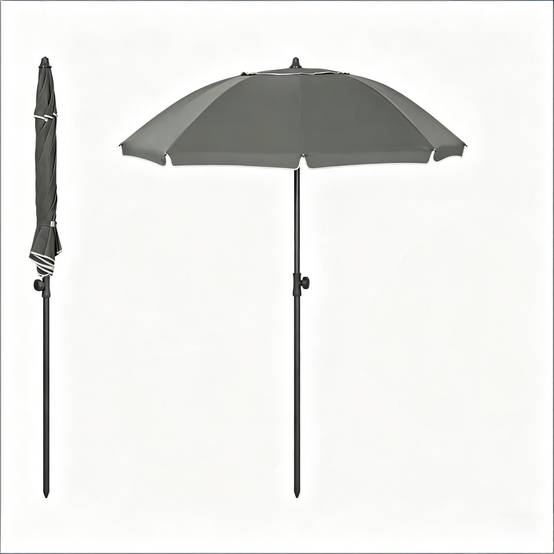 Parasol de Plage Inclinable Anti-UV Mât Métal Hauteur Réglable Portable Ø135cm Gris - ComfortXL Outdoor Living - Image 4
