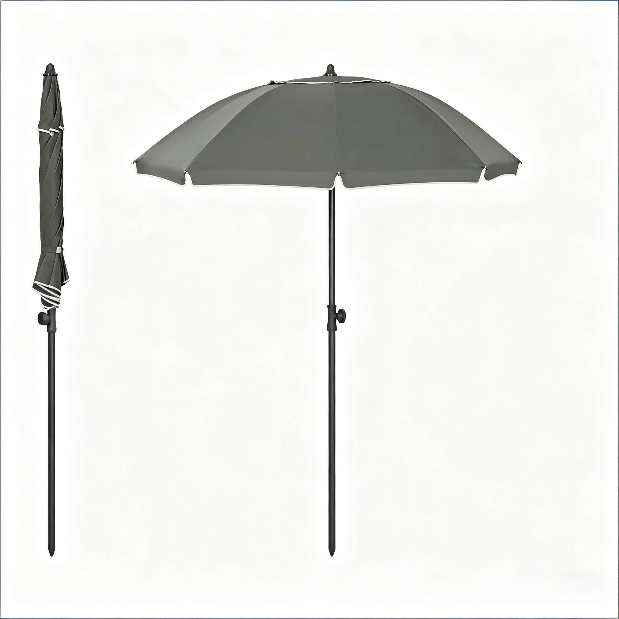 Parasol de Plage Inclinable Anti-UV Mât Métal Hauteur Réglable Portable Ø135cm Gris - ComfortXL Outdoor Living - Image 4