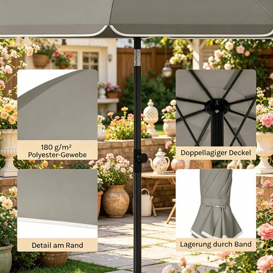 Parasol de Plage Inclinable Anti-UV Mât Métal Hauteur Réglable Portable Ø135cm Gris - ComfortXL Outdoor Living - Image 2