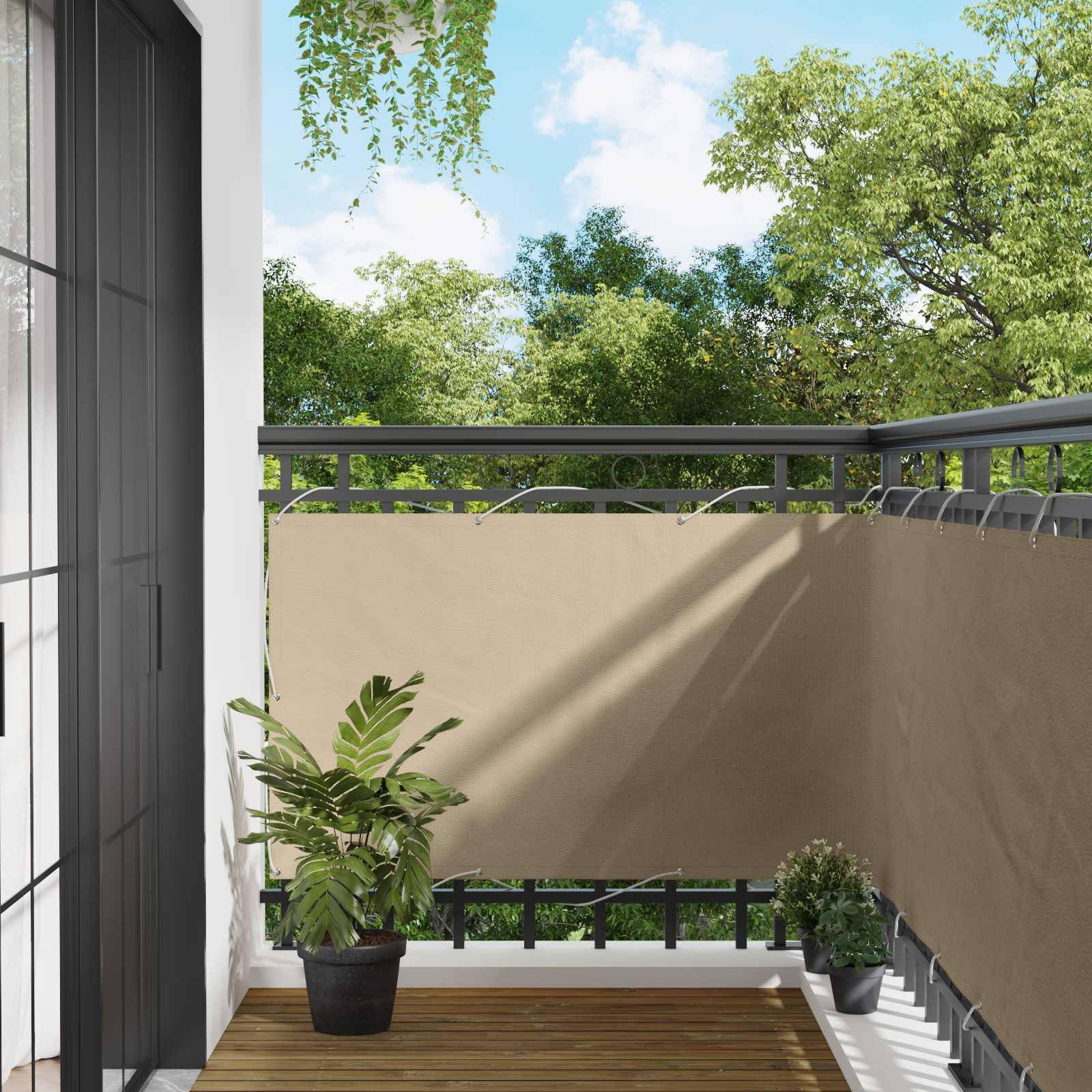 Écran de balcon tissu Oxford beige 100 x 400 cm - PANGIVO - Image 1