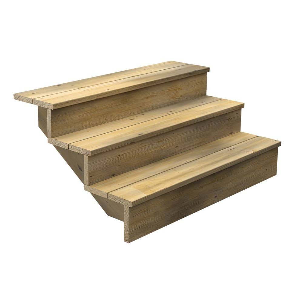 Escalier Bois Exterieur - 3 Marches Pleines - Largeur : 1m20 - Hauteur : 51cm - Avec Contremarches - Pin du Nord - Image 1
