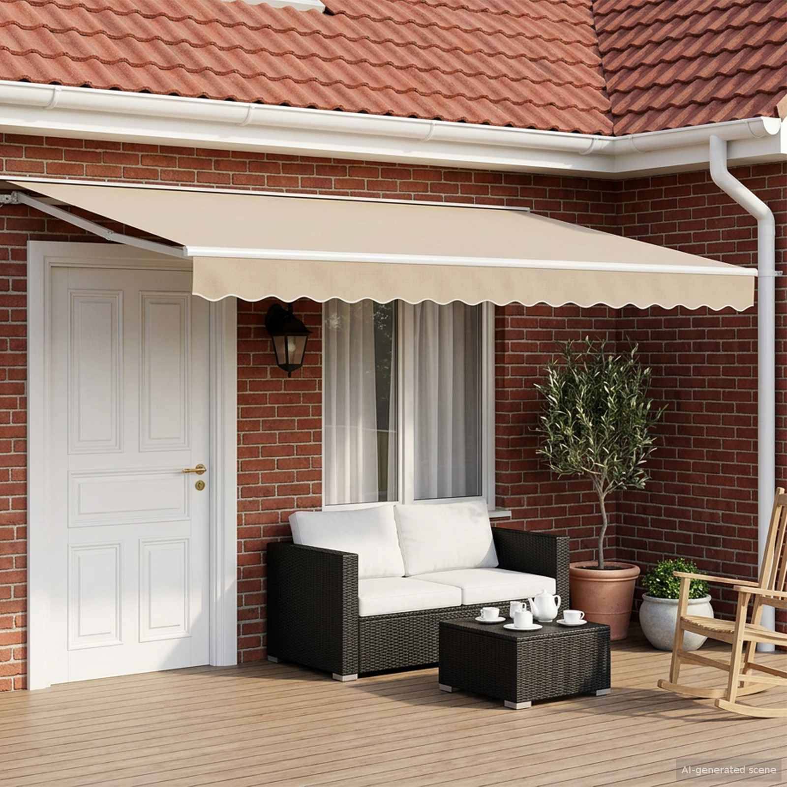 ComfortXL - Store banne aluminium pour terrasse motorisé anti-UV Beige et blanc 4x3m - ComfortXL Outdoor Living - Image 1