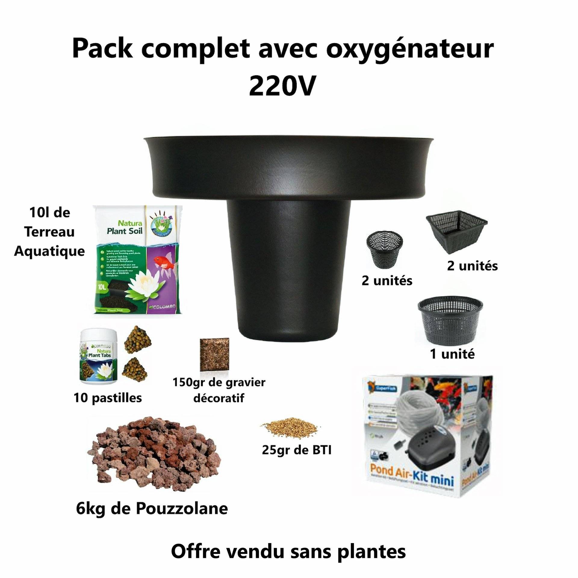 Pack Bassin de Terrasse, 60Litres  avec Accessoires + Oxygénateur 220V- sans plantes.Produit Médaillé d'Argent - Image 2