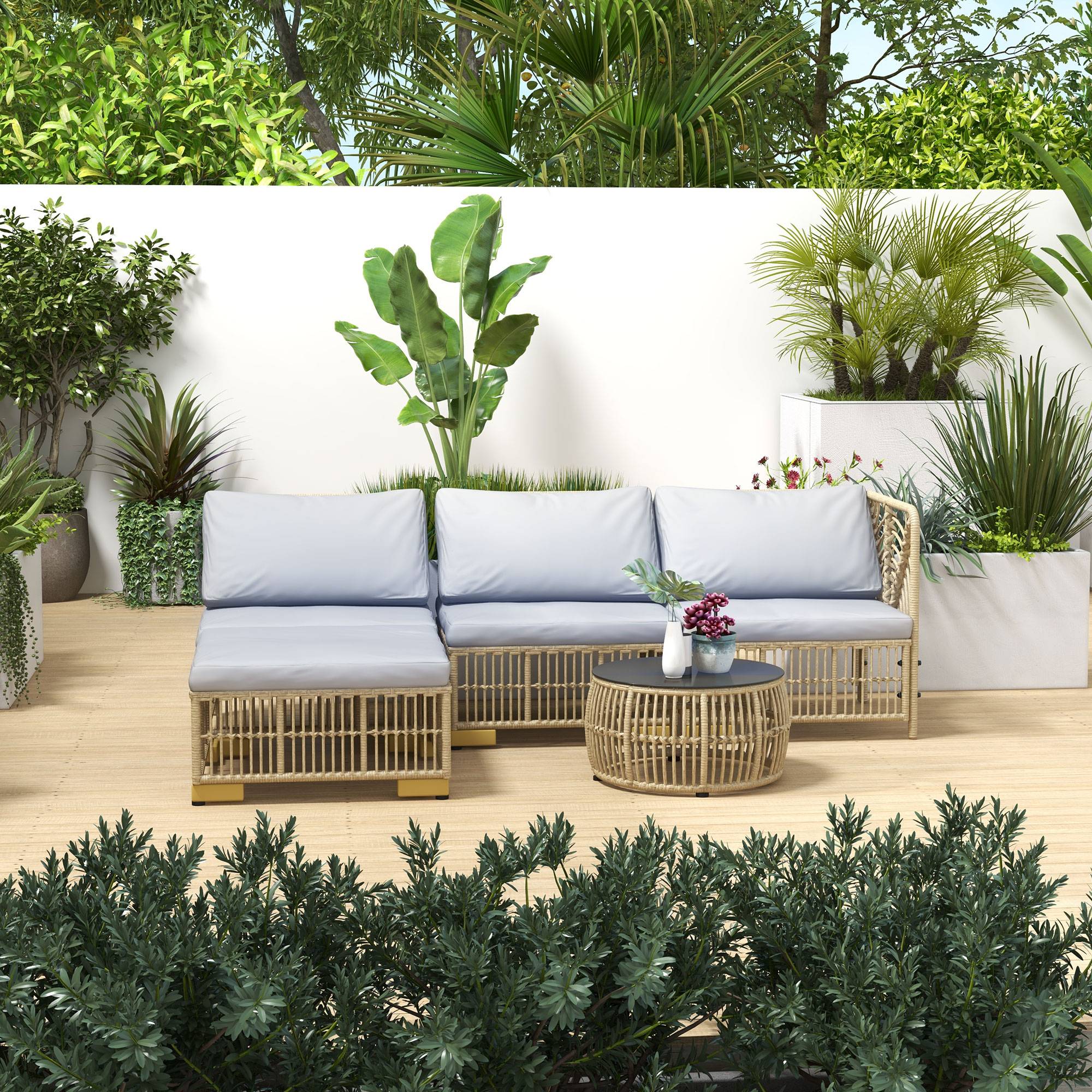 Salon de jardin modulable Résine tressée Terrasse Balcon Coussins déhoussables Beige Gris - ComfortXL Outdoor Living - Image 1
