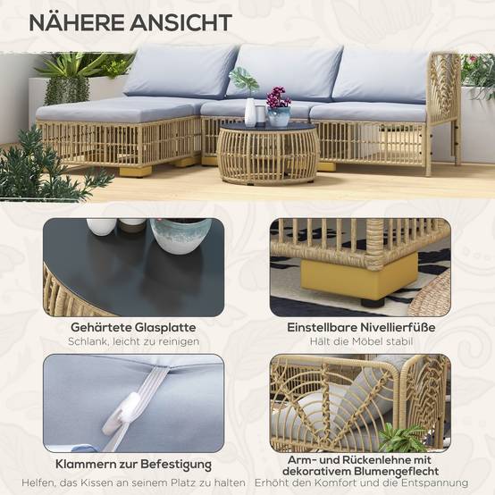 Salon de jardin modulable Résine tressée Terrasse Balcon Coussins déhoussables Beige Gris - ComfortXL Outdoor Living - Image 5