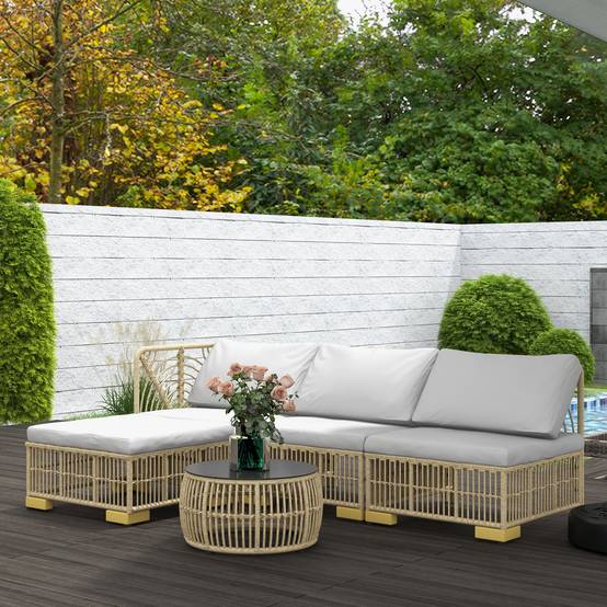 Salon de jardin modulable Résine tressée Terrasse Balcon Coussins déhoussables Beige Gris - ComfortXL Outdoor Living - Image 7