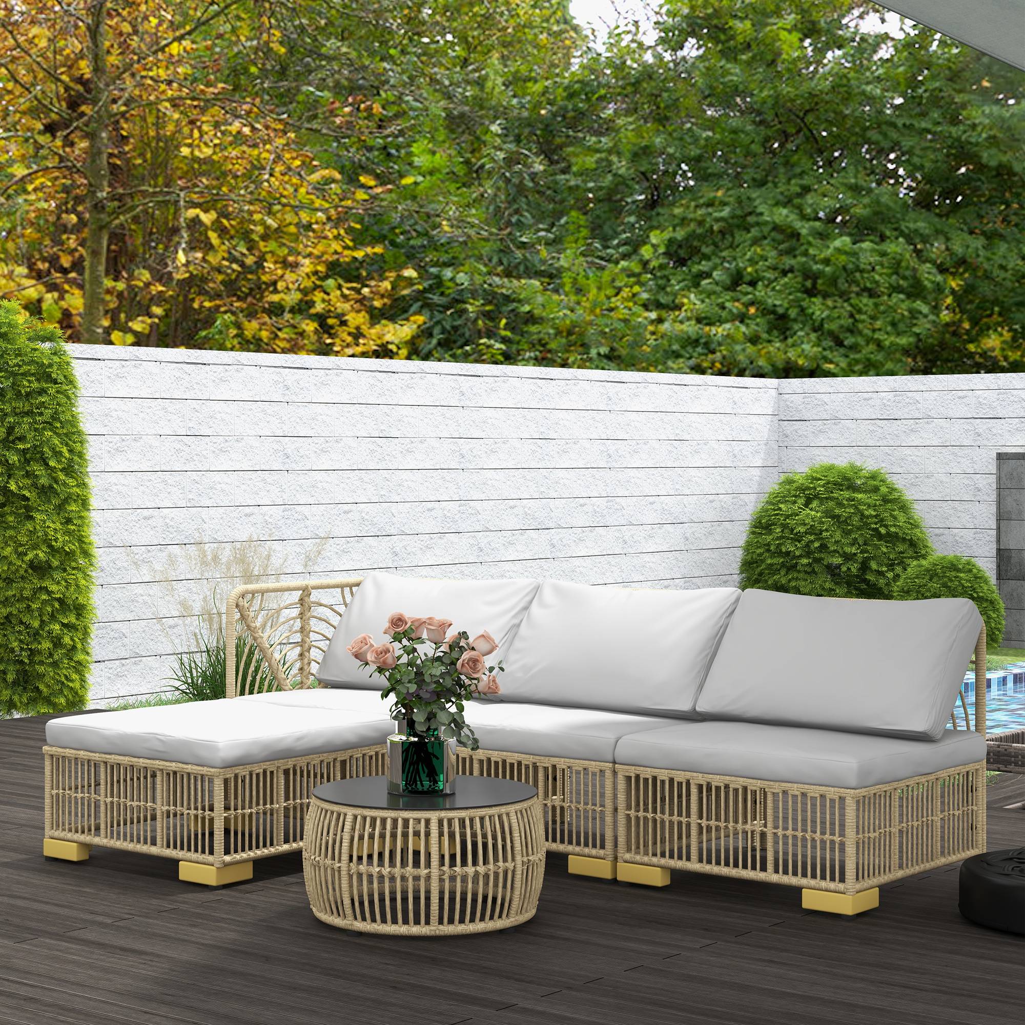 Salon de jardin modulable Résine tressée Terrasse Balcon Coussins déhoussables Beige Gris - ComfortXL Outdoor Living - Image 7