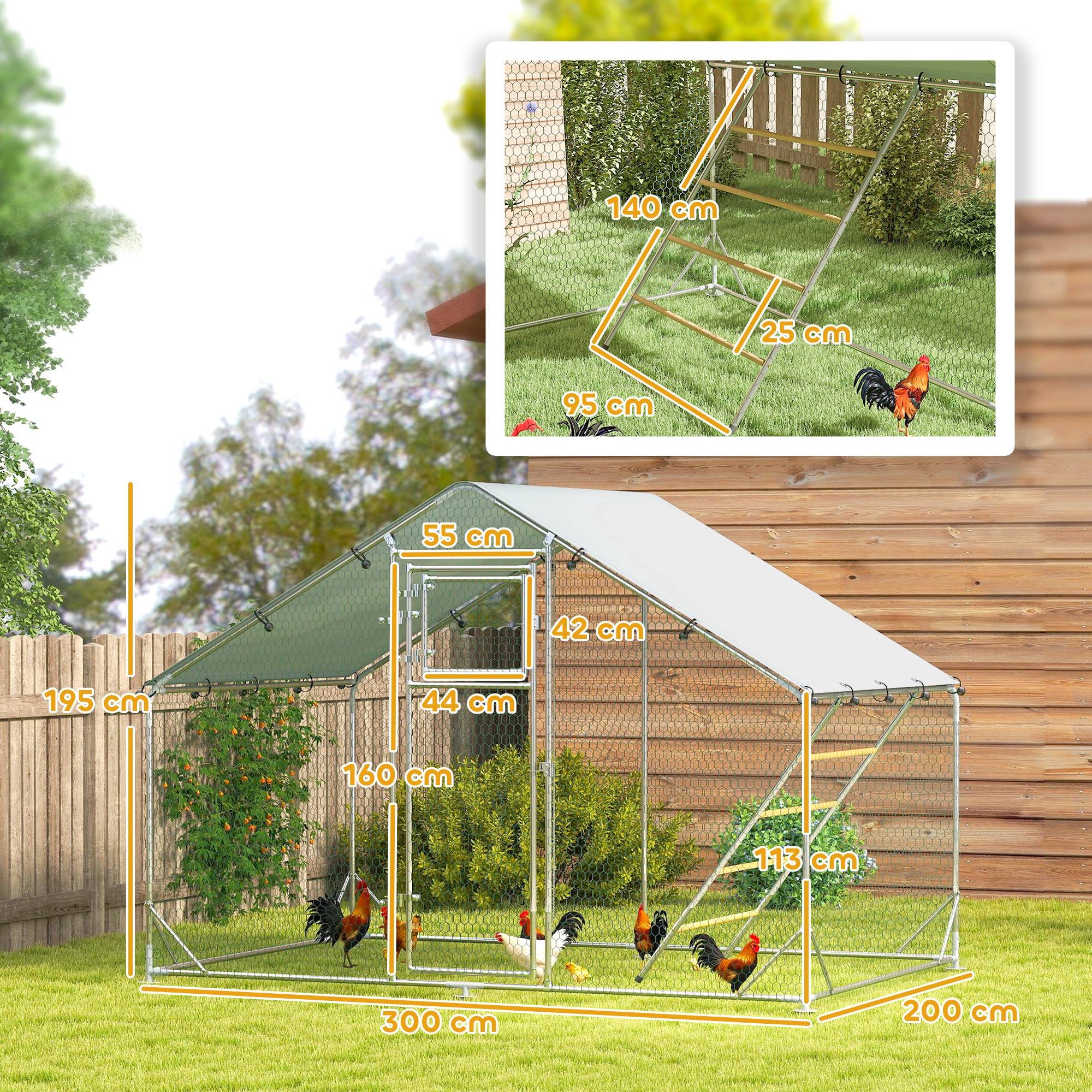 Parc grillagé extérieur acier galvanisé 6m² 6-8 poules bâche anti-UV 300x200x195cm argent - ComfortXL Outdoor Living - Image 5