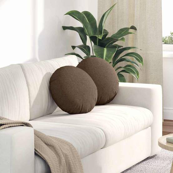 Lot de 2 Coussins de Sol Ronds en Tissu Déhoussables pour Décoration Intérieure Marron Ø 40 cm – ComfortXL Outdoor Living - Image 1