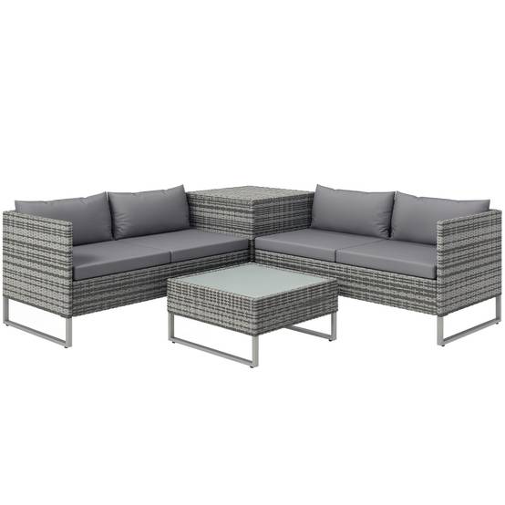 Ensemble jardin 4 pcs, 2 canapés 2 places, table basse et table haute, acier et rotin - Image 1