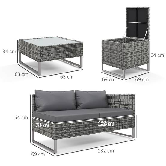 Ensemble jardin 4 pcs, 2 canapés 2 places, table basse et table haute, acier et rotin - Image 5