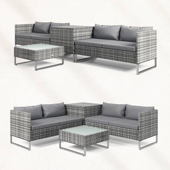 Ensemble jardin 4 pcs, 2 canapés 2 places, table basse et table haute, acier et rotin - Image 10