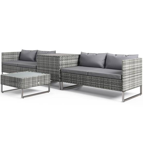Ensemble jardin 4 pcs, 2 canapés 2 places, table basse et table haute, acier et rotin - Image 2