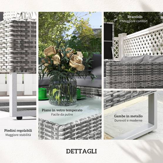 Ensemble jardin 4 pcs, 2 canapés 2 places, table basse et table haute, acier et rotin - Image 9