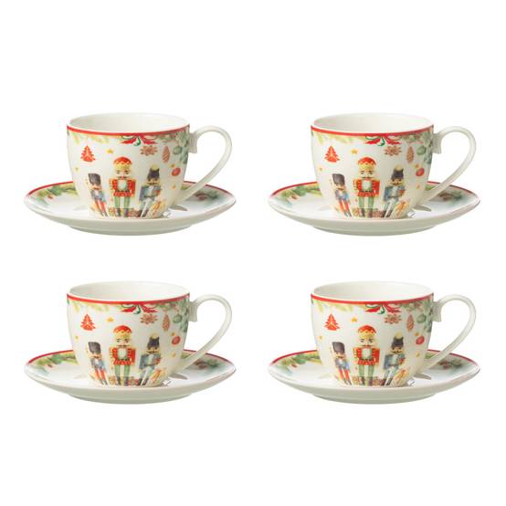 Lot de 4 Tasses à Thé & Sous-Tasses "Casse-Noisette" 22cl Blanc - Image 1