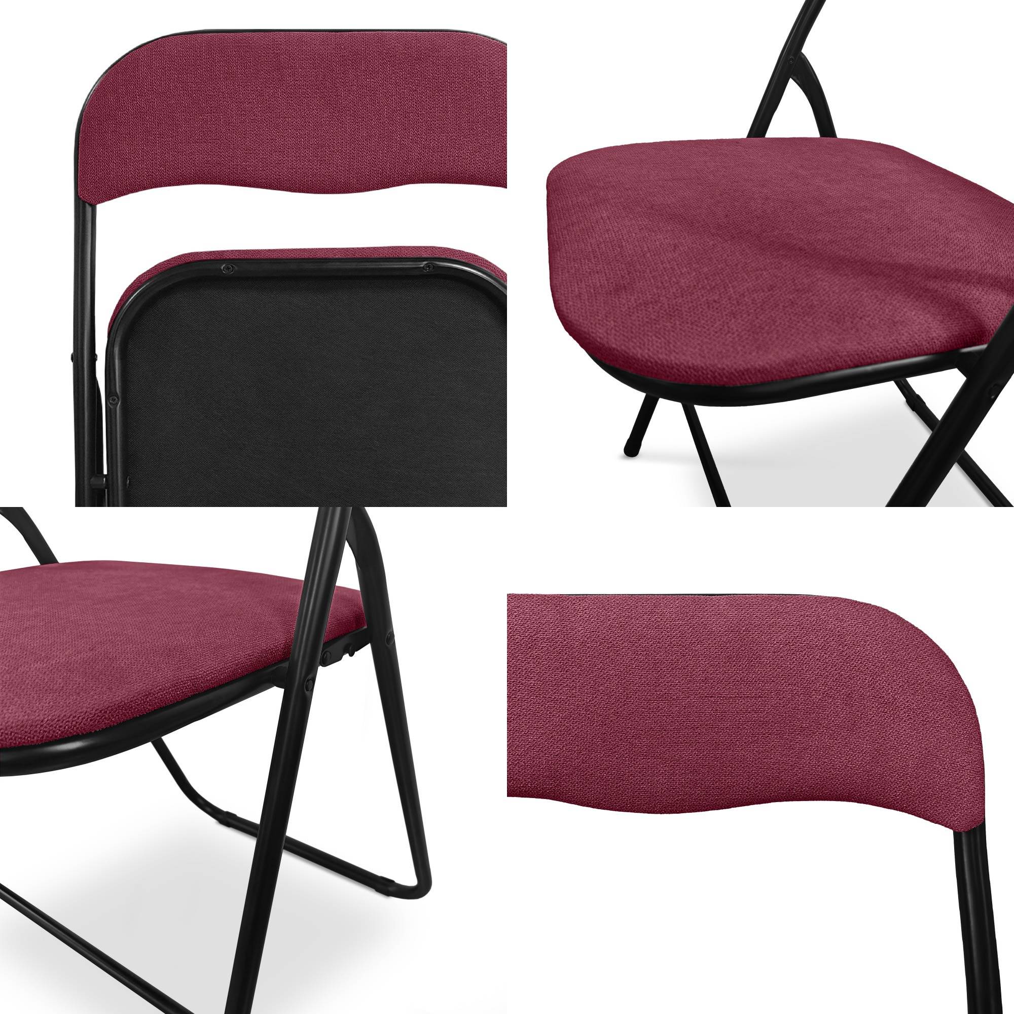 Sicaan Lot de 6 chaises pliantes rembourrées en tissu bordeaux et pieds métal noir - GRETA - Image 8