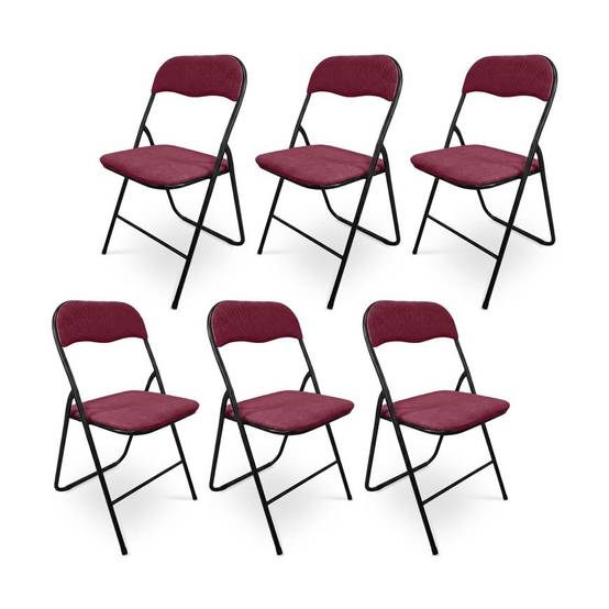 Sicaan Lot de 6 chaises pliantes rembourrées en tissu bordeaux et pieds métal noir - GRETA - Image 3