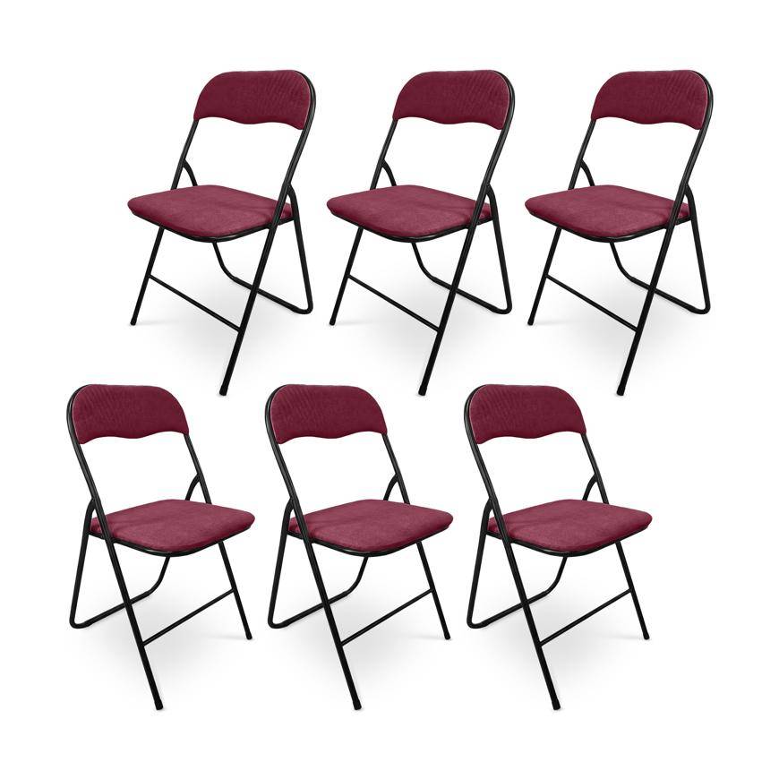 Sicaan Lot de 6 chaises pliantes rembourrées en tissu bordeaux et pieds métal noir - GRETA - Image 3