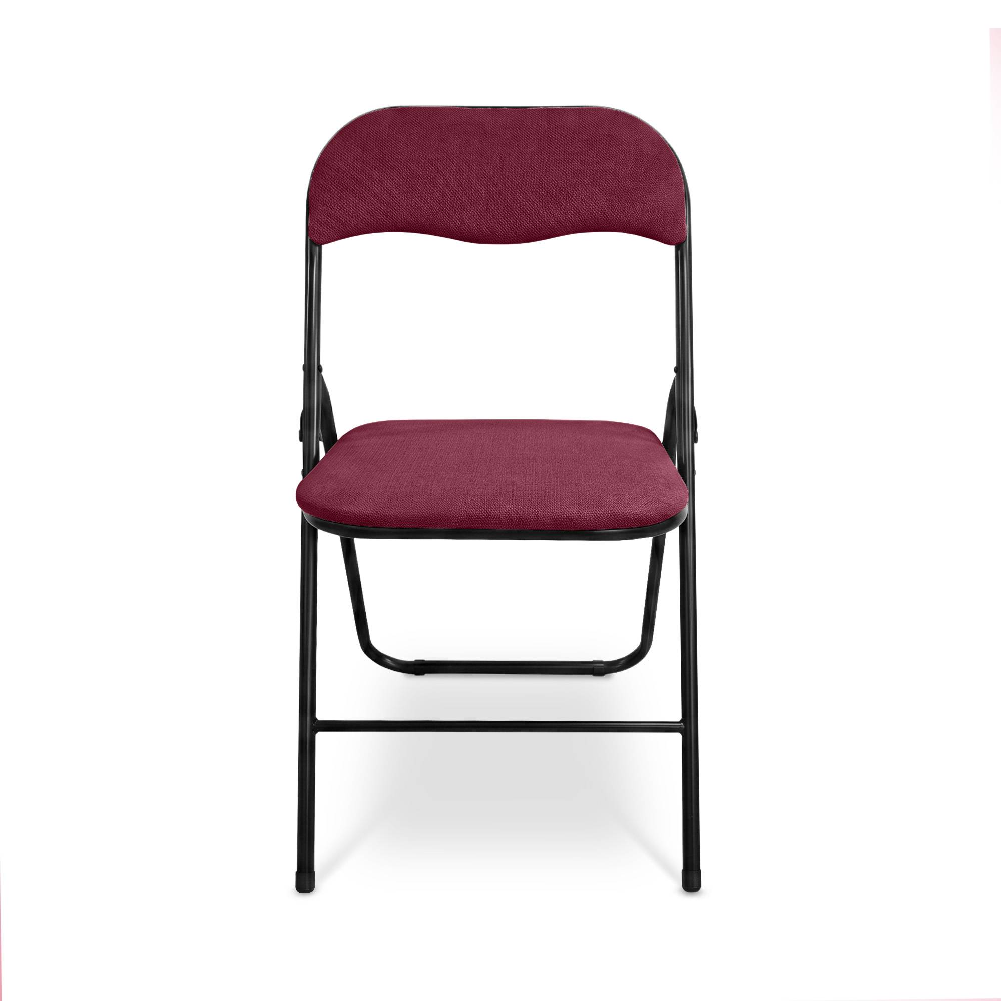 Sicaan Lot de 6 chaises pliantes rembourrées en tissu bordeaux et pieds métal noir - GRETA - Image 4