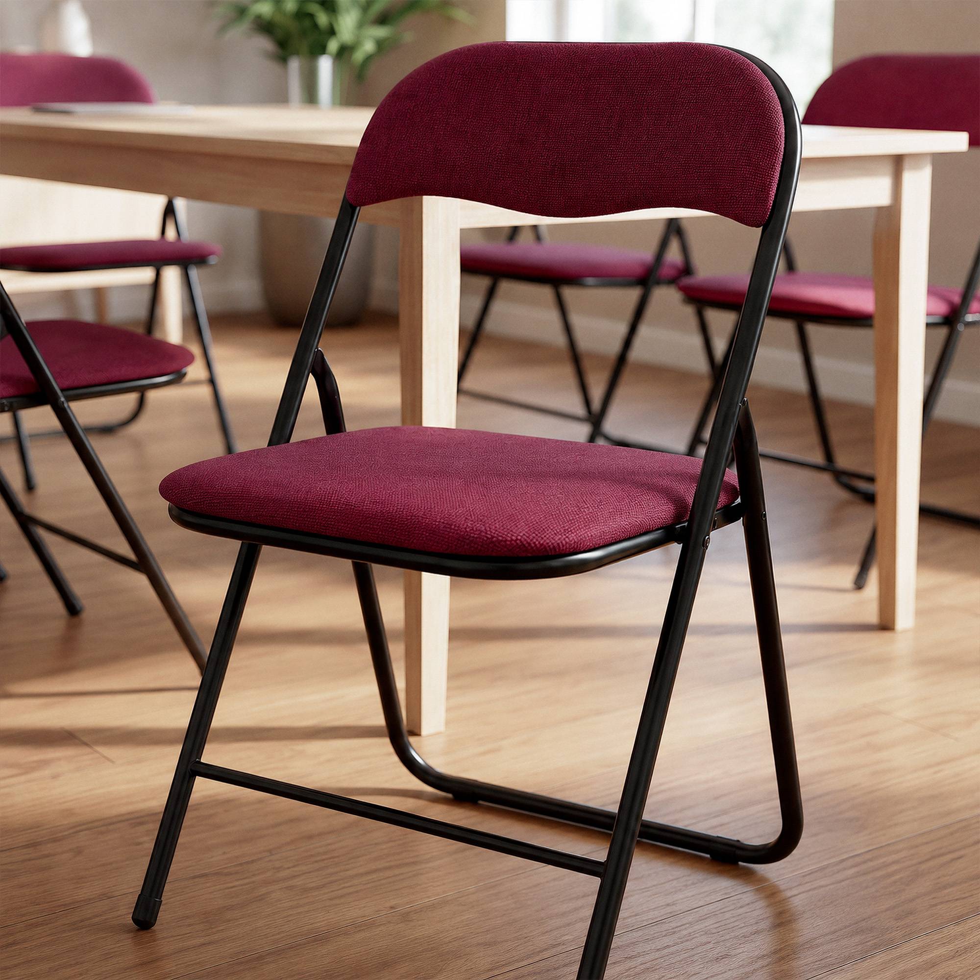 Sicaan Lot de 6 chaises pliantes rembourrées en tissu bordeaux et pieds métal noir - GRETA - Image 5