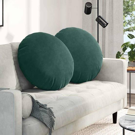Lot de 2 Grands Coussins de Sol Velours Élégant Déhoussable pour Décoration Vert Foncé Ø 60 cm – ComfortXL Outdoor Living - Image 1