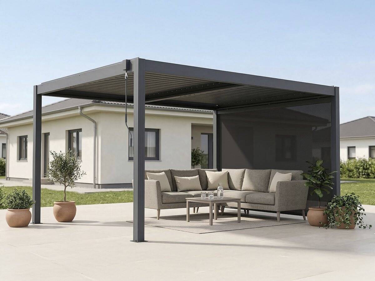 Pergola Bioclimatique Avec Led Et Store En Aluminium "windsor Premium" - 3 X 4 M - Gris -habitat Et Jardin - Image 2