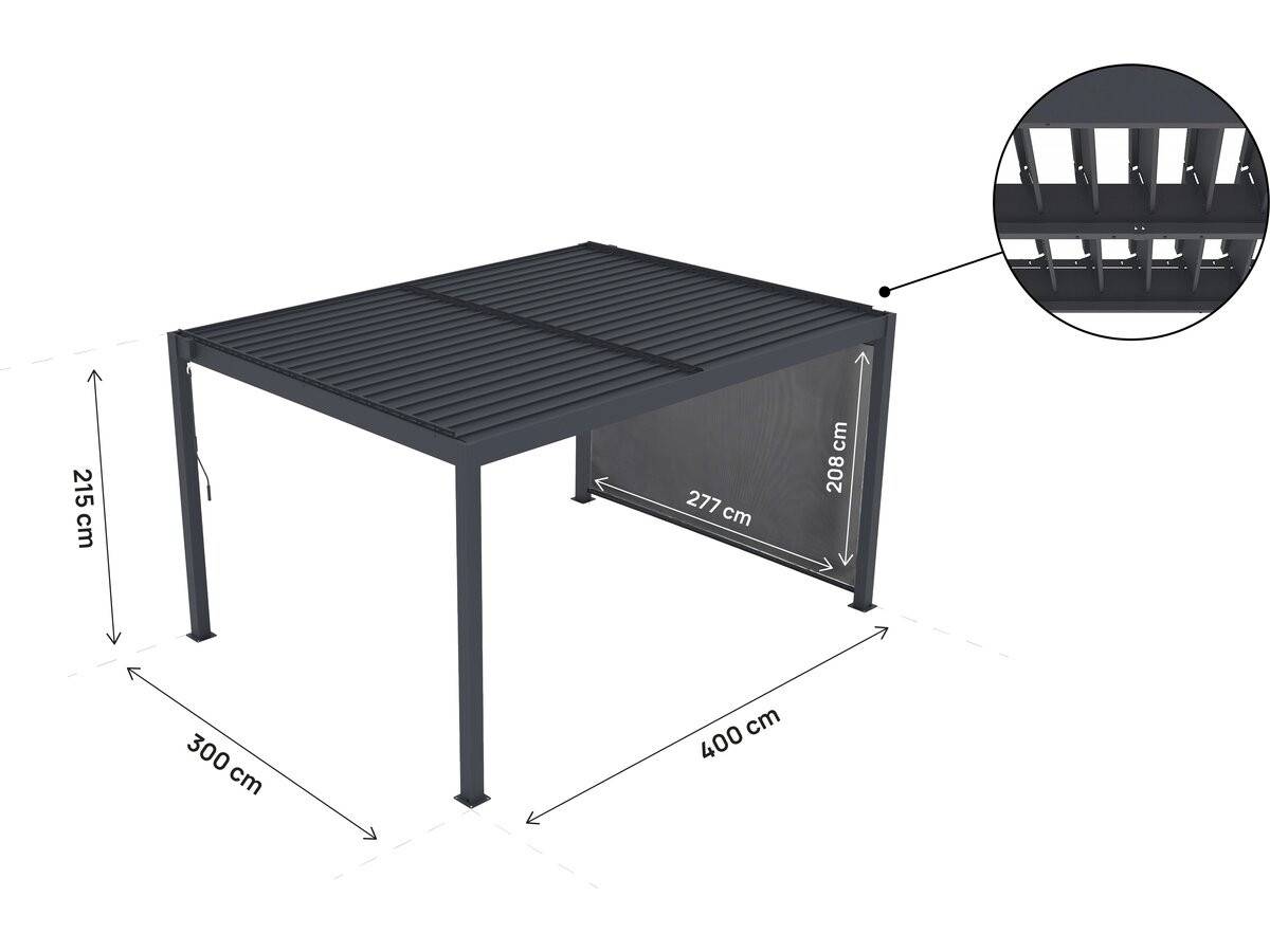 Pergola Bioclimatique Avec Led Et Store En Aluminium "windsor Premium" - 3 X 4 M - Gris -habitat Et Jardin - Image 4