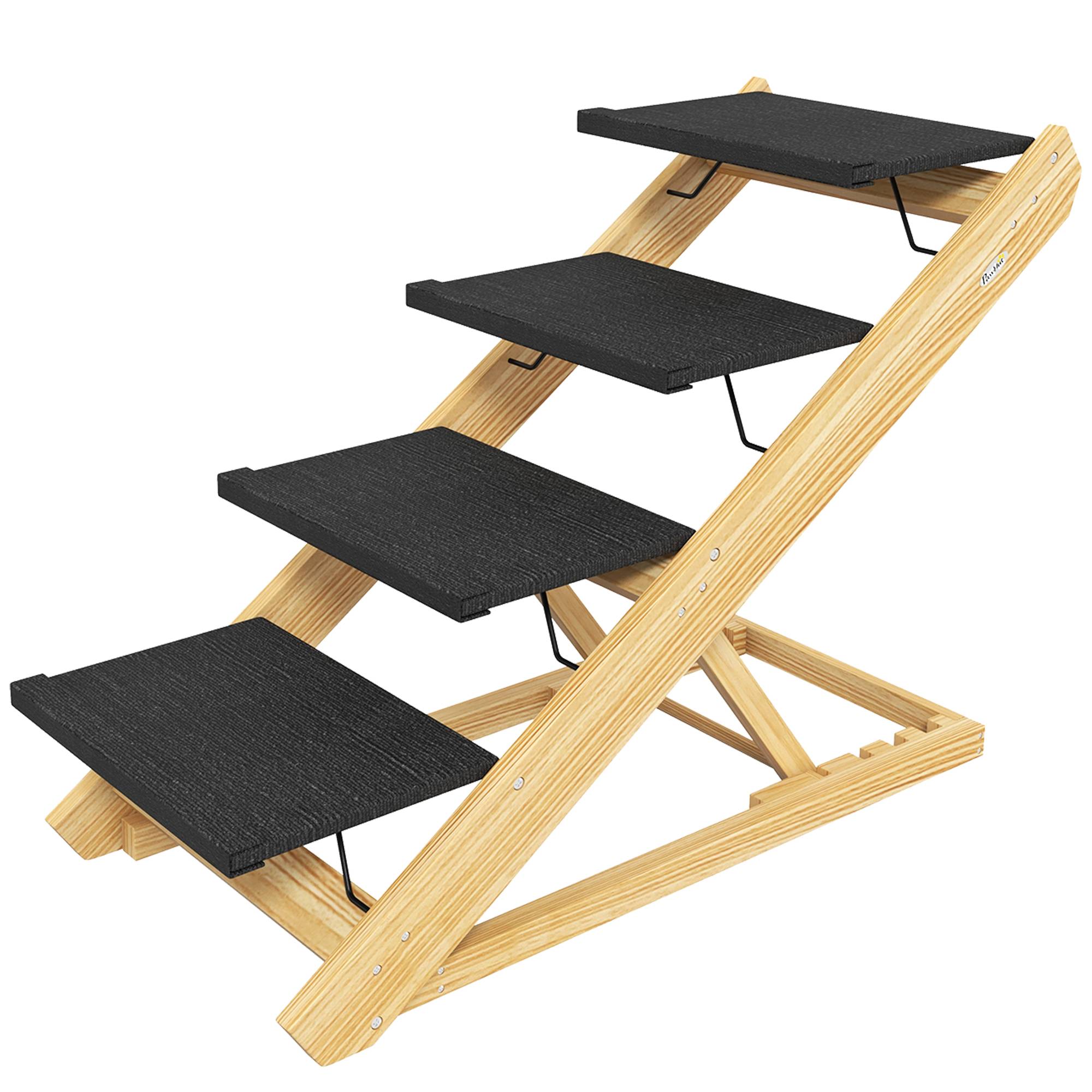 Escalier chien, rampe, réglable en hauteur, antidérapante, pliable, 83x40x62,5cm, bois/blanc - Image 2
