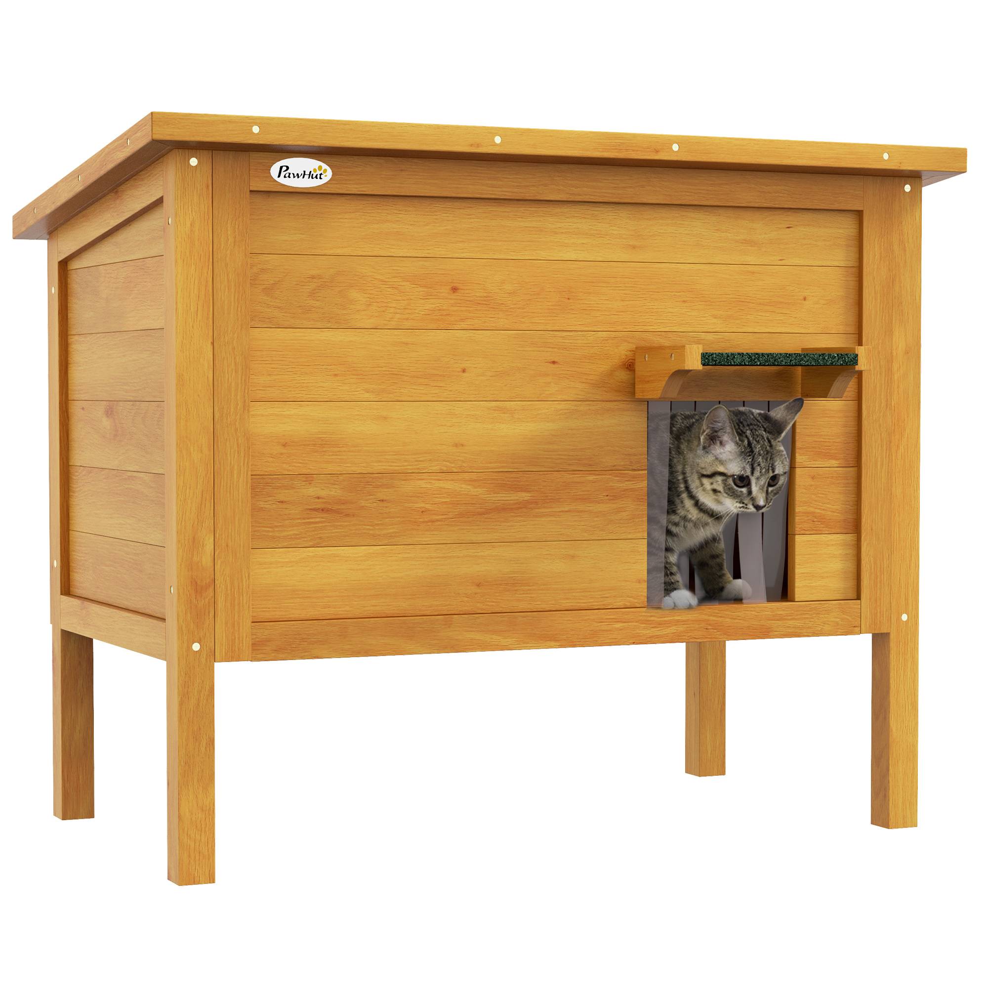 Sans Marque - Maison pour chats niche d'extérieur en bois surrélevée avec toit ouvrable isolée 85 x 50 x 68,5 cm naturel vert - Image 1